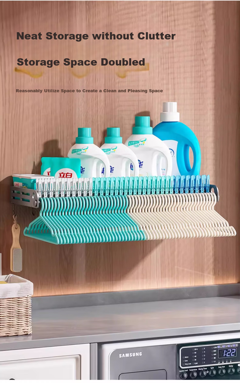 Huxiansen Balcony Laundry Rack, No Drilling Required, Wall-Mounted Bedroom Detergent Storage Shelf, Laundry Basin Organizer 5