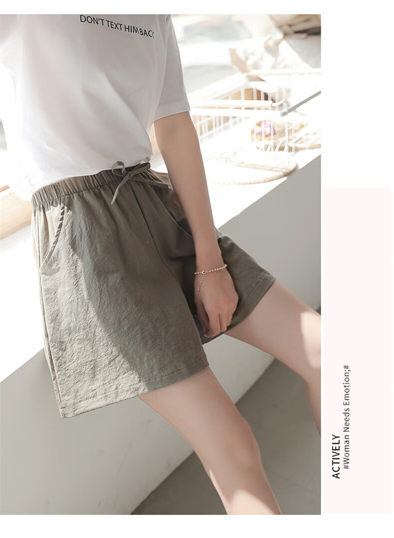 LangSha Cotton And Linen Shorts for Women, Summer A-Line Style, Plus Size, Sports Shorts, Versatile High-Waist Loose Casual Wide-Leg Hot Pants 14