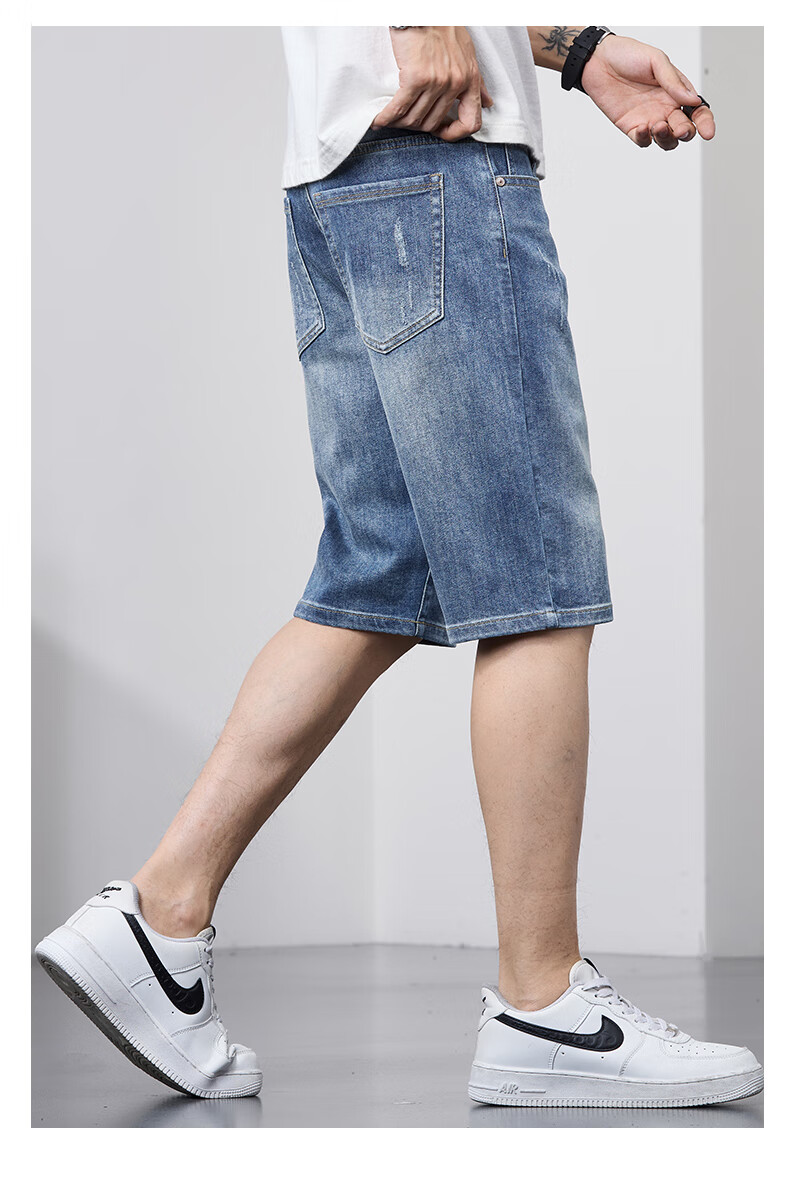 JEANSWEST OUTDOOR Men's Denim Shorts, Casual Mid-Length Pants, Knee-Length Shorts, Men's Summer Wear, Loose-Fitting Outdoor Sports Breathable, Faded Blue, Size 32 12
