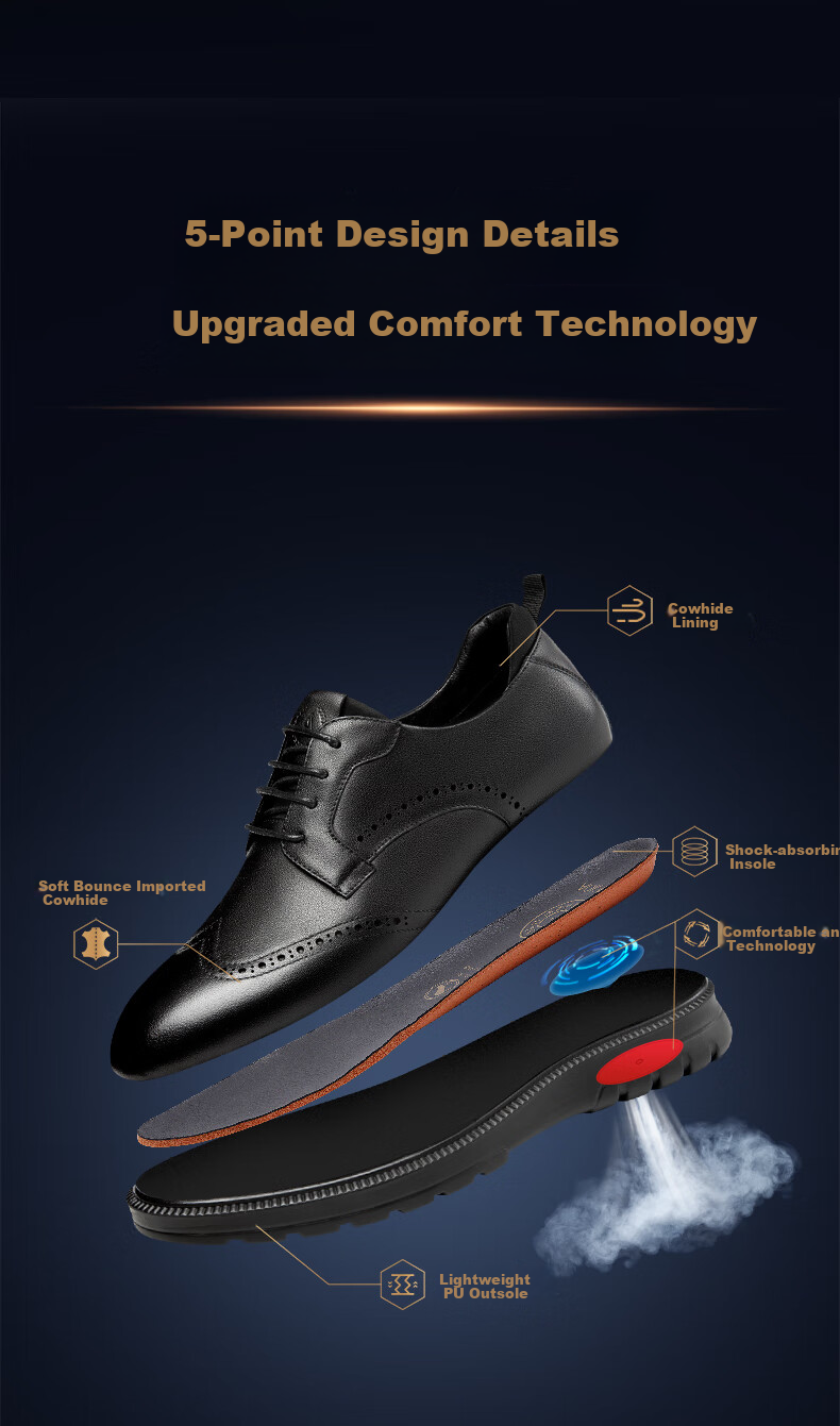 Aokang Brogue Leather Shoes for Men, British Style Formal Leather Shoes, Black, Size 39 3