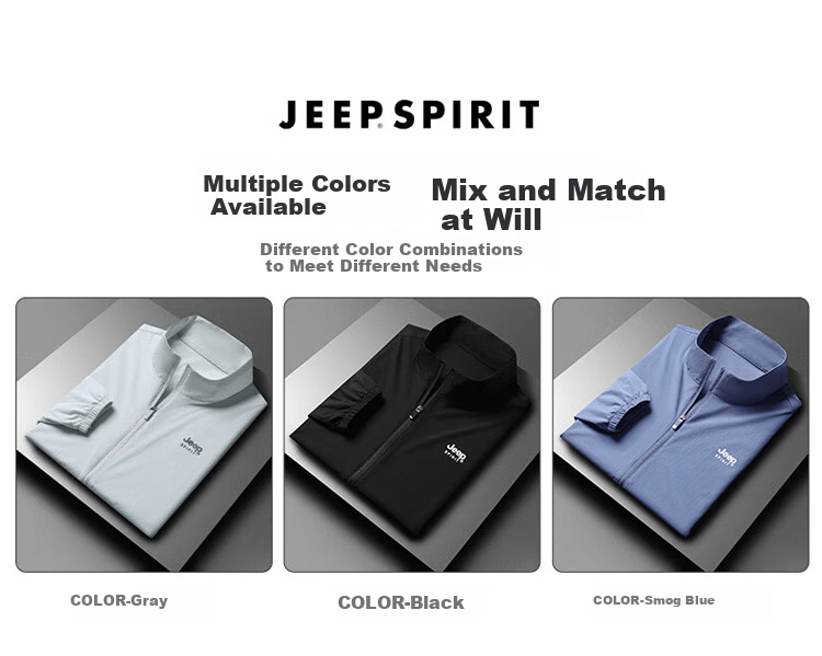 JEEP SPIRIT Men's Sun Protection Jacket, Summer Ice Silk Breathable Quick-Dry Coat, Outdoor Lightweight Jacket Clothing, Smog Blue, XL 10