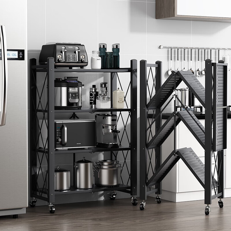 Anerya Kitchen Storage Rack, Floor-Standing Movable No-Installation Microwave Oven Storage Shelf, Storage Rack, 4-Tier Thickened Versio