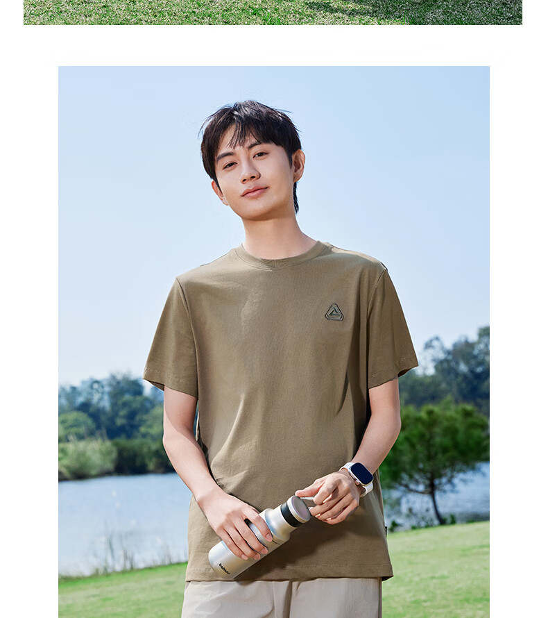 PEAK Men's Summer Short Sleeve Pure Cotton Casual Loose Breathable Outdoor Xinjiang Cotton Sports Base T-Shirt DF652430 66