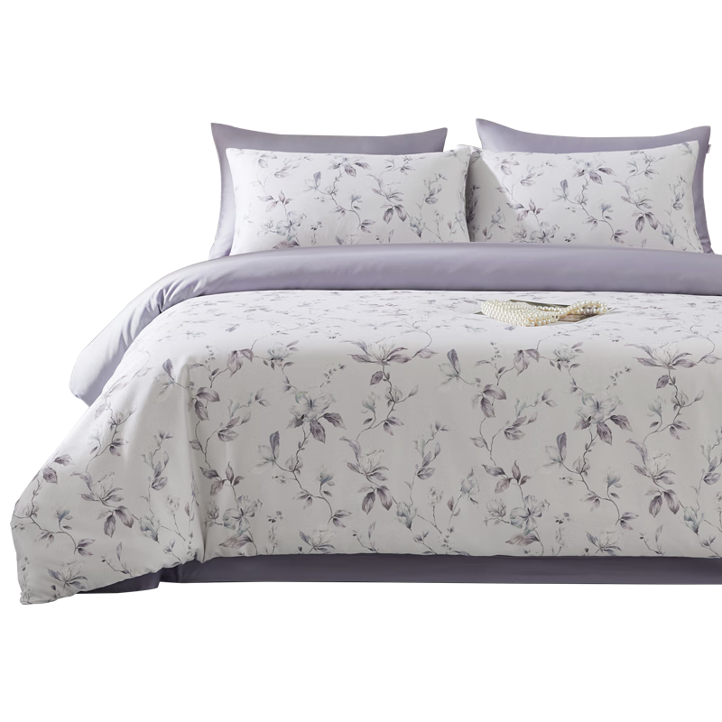 BEYOND Home Textiles 60-Count Xinjiang Long-Staple Cotton Bedding Set, Lai Feng (Purple), Pure Cotton Bed Sheet And Duvet Cover Set, 100% Cotton, 150cm, Jiaju Gua