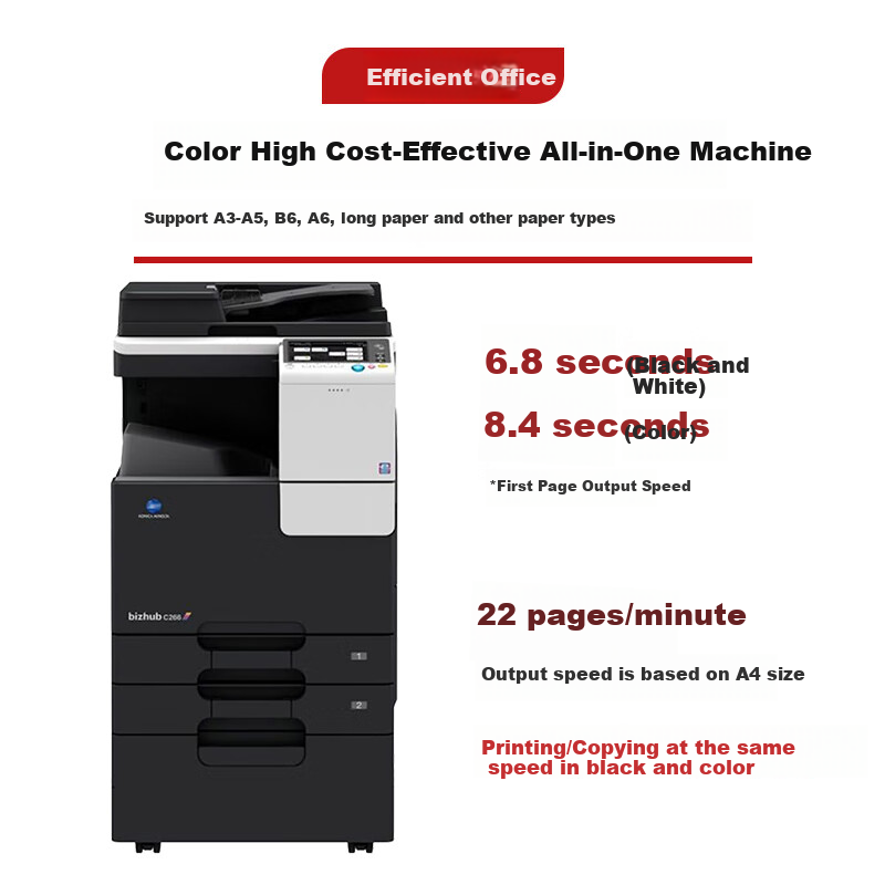 KONICA MINOLTA C226 A3/A4 Printer for Commercial Office Use, Large Color Multifunction Machine with Printing, Copying, Scanning And Network Functions (Standard Configuration + Automatic Duplex Document Feeder)