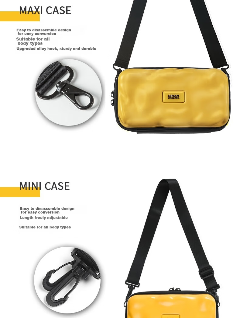 CRASH BAGGAGE Fashion Casual Crossbody Bag, Hard Shell Cosmetic Bag for Men And Women, Mini Square Bag, Silver Small Size 11