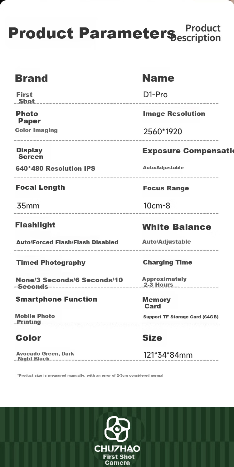 MAQUCC Instant Color Printer, Direct Photo Output, Digital Camera, One-Step Imaging, Travel Photography, Instant Results, Birthday Gift for Men And Women, Standard Configuration with 10 Sheets of Film - Classic Black 15