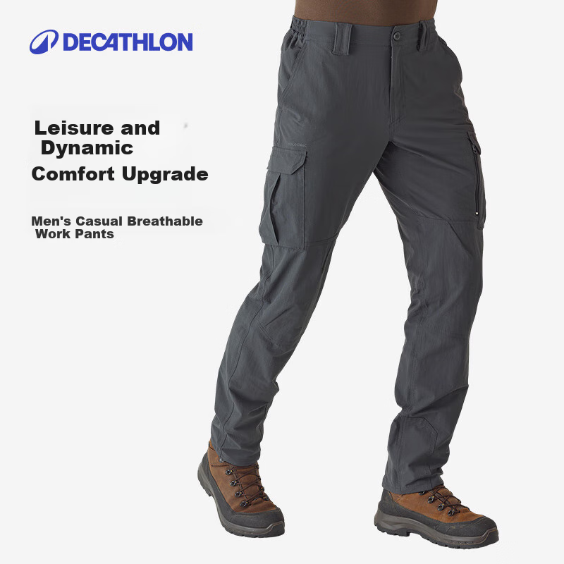 DECATHLON Elastic Quick-Dry Pants for Men, Outdoor Hiking Trousers, Climbing Pants, Sports Long Pants, Gray-Green Color, Size S-2747127