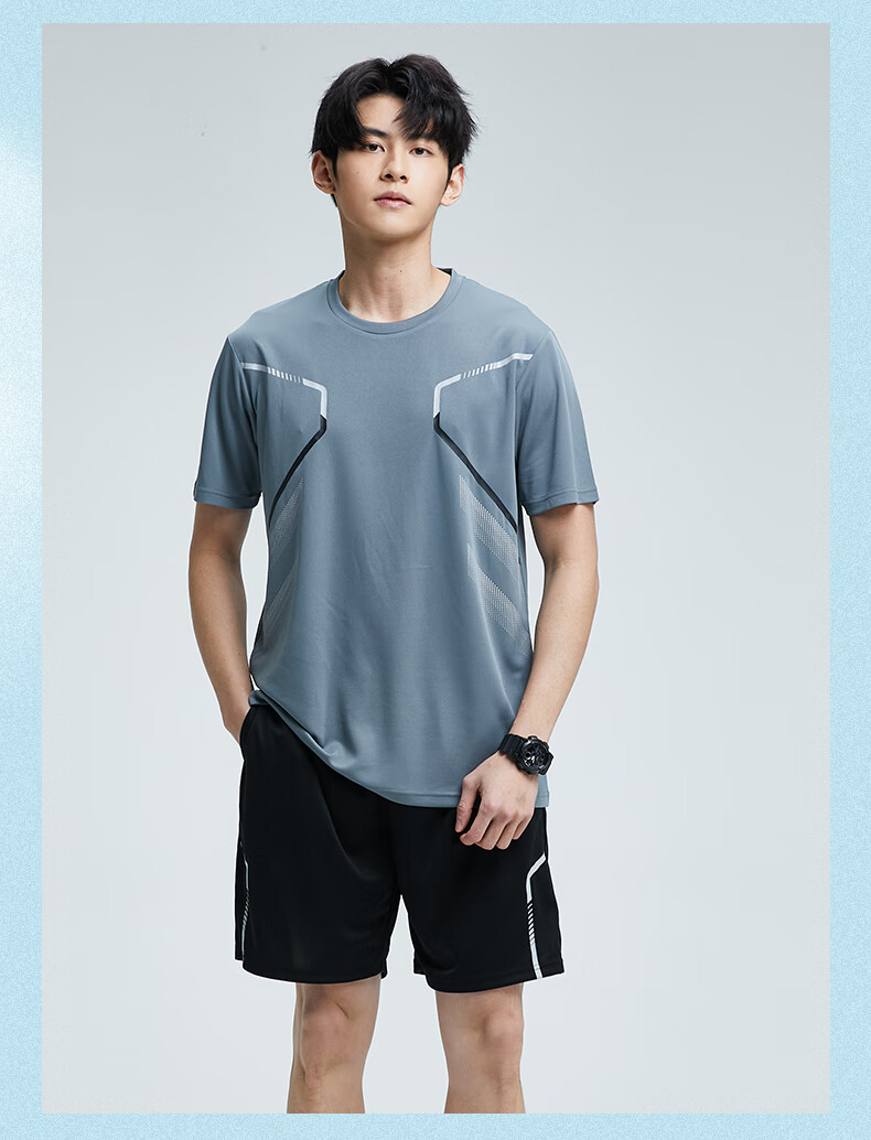BURUITE Men's Summer Sports Set Short Sleeve Shorts Ice Silk Quick-Dry T-Shirt Athletics Training Fitness Running Basketball Badminton Apparel 4