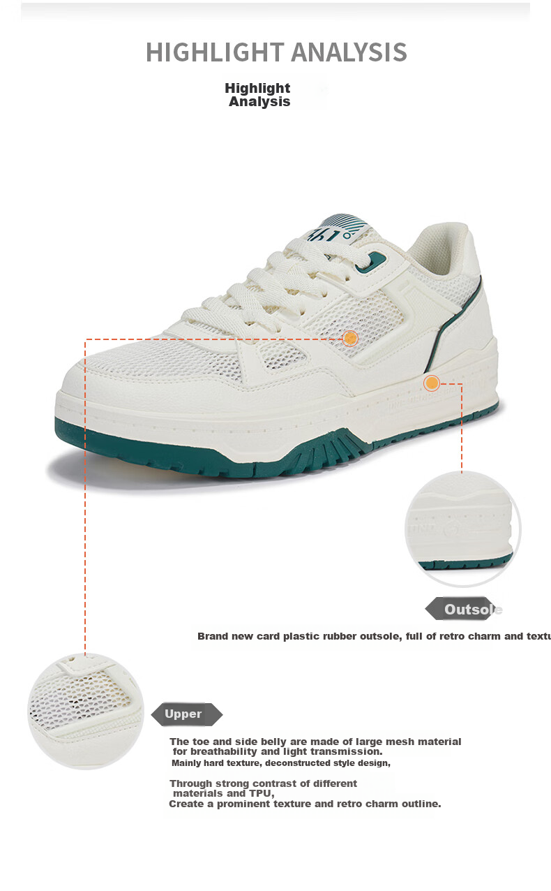 361° Men's Sneakers, Spring And Summer Low-Top Classic Mesh Breathable Sports Shoes, Flat Casual Shoes, 672516624-3 12