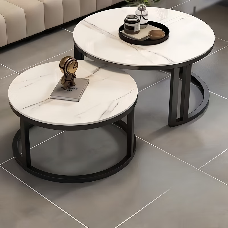 Gupujia Coffee Table for Living Room, Small Apartment, Modern Minimalist, Rock Slab, Luxurious Glass Round Table for Entertaining, Balcony Side Table