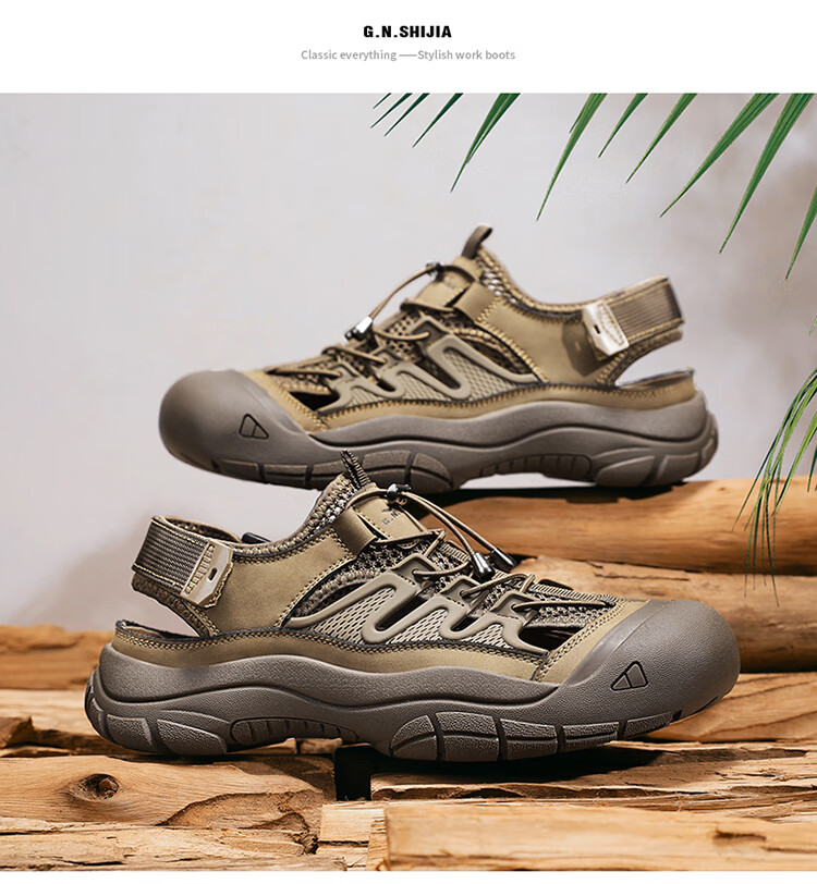 Bull Family Baotou Men's Summer Breathable Hollow Beach Sandals Outdoor Casual Sports Creek Shoes Men's Hole Shoes 55