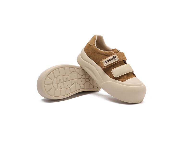 Josiny Thick-Soled Mushroom Shoes for Women, Spring And Autumn Soft-Soled Sneakers, Versatile Velcro Casual Shoes, Yellow-Brown, Size 39 13