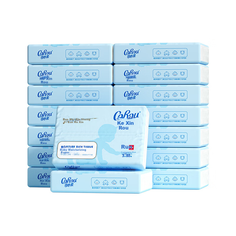 COROU Facial Tissues, 3-Ply, 80 Sheets*16 Packs, S Size, Moisturizing Paper, Baby Wipes, Cloud-Soft Tissues, Cream Paper