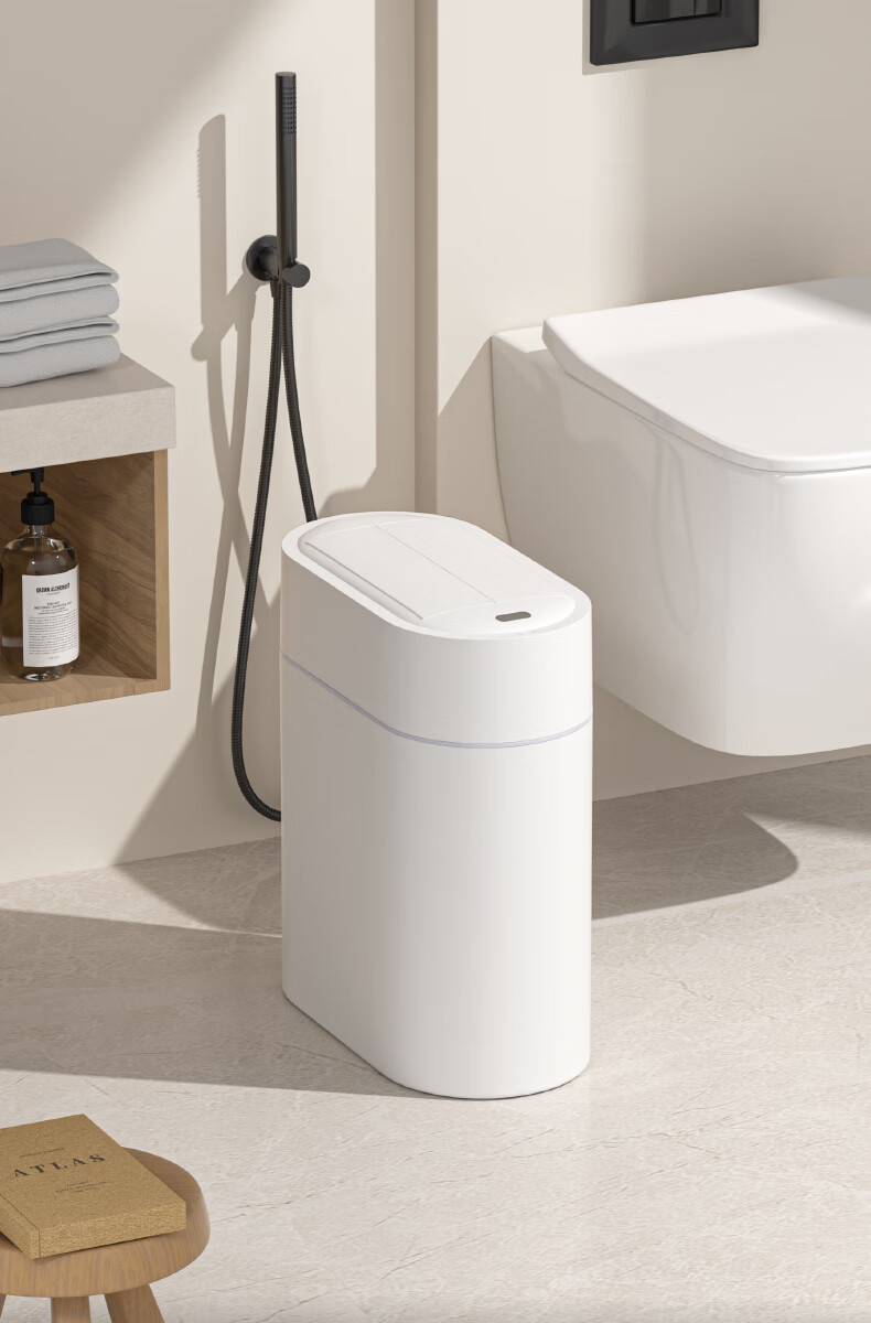 JAH 9L Smart Sensor Trash Can Dual Door Large Oval Induction Garbage Bin Battery Powered for Home Bathroom Toilet 2