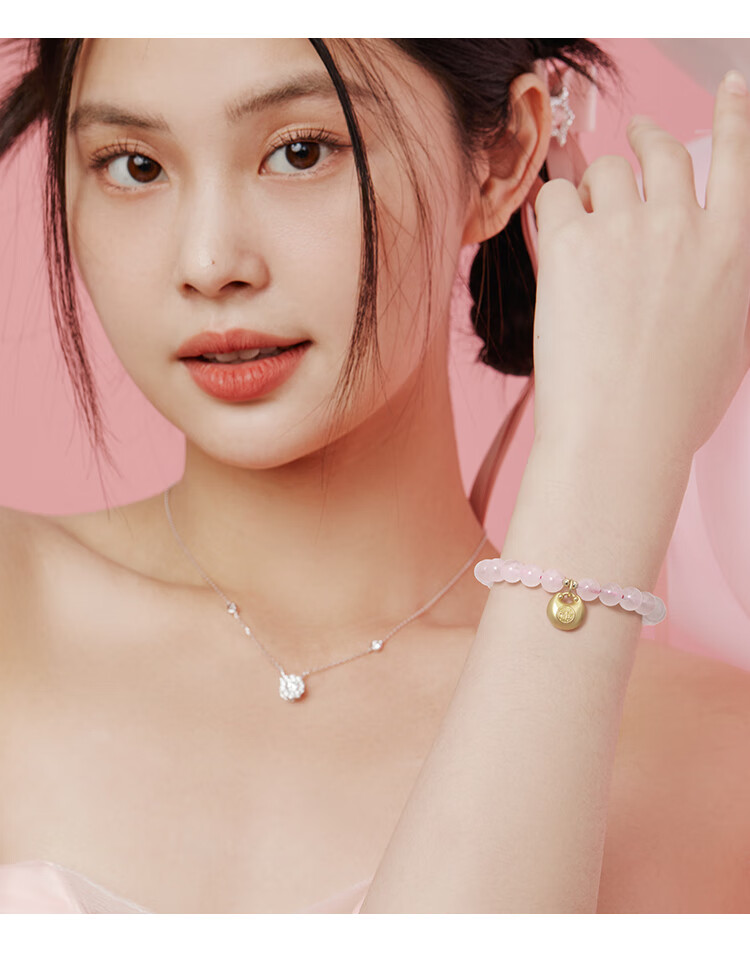 Clect Peach Blossom Lucky Bag Bracelet for Women, Sweet American Style Pink Crystal Bracelet, Chinese-Style Niche Jewelry, Birthday Gift for Girlfriend 4