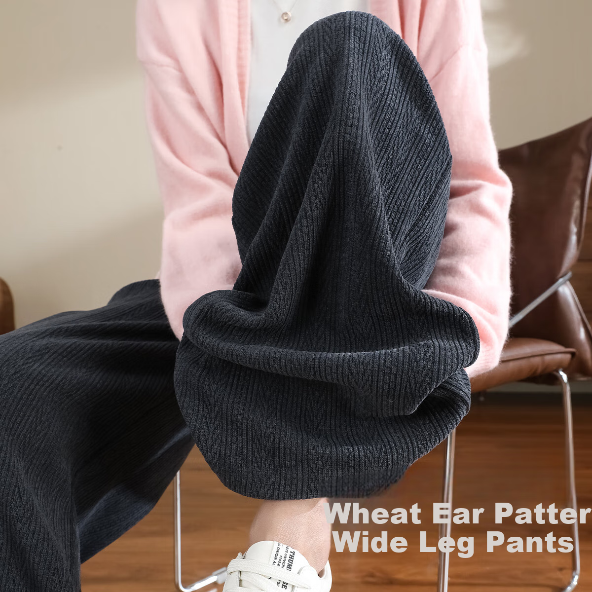 Dme [True Slim Wide-Leg Pants] High-Waisted Slimming Versatile Draping Straight Casual Trousers, Lazy Style Textured Floor-Length Pants