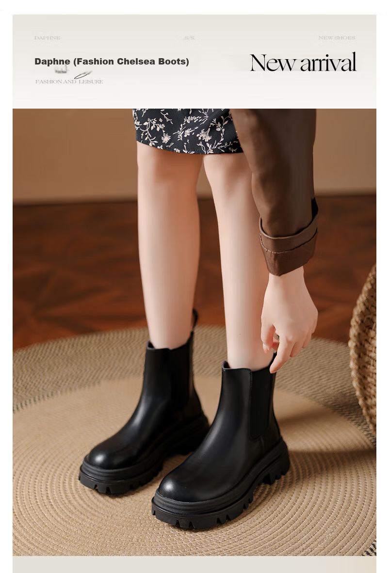 DAPHNE Autumn And Winter Ankle Boots for Women, Versatile Height-Increasing Chelsea Boots, Women's Short Boots, Black, Size 37 1