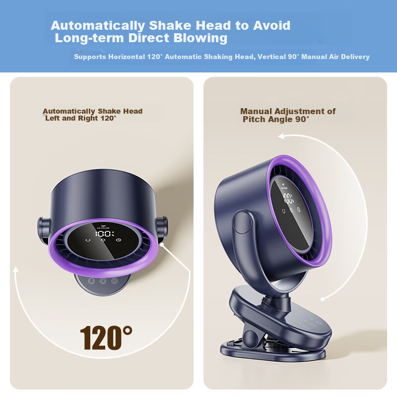CRENOV [9-Blade Oscillating Fan] Desktop Mini Fan, Quiet Office Fan, Oscillating Dorm Bed Fan, USB Electric Fan for Cooling, Clip-On Wall-Mounted Fan, Small Kitchen Fan, Bedside Rechargeable Desktop Fa 25