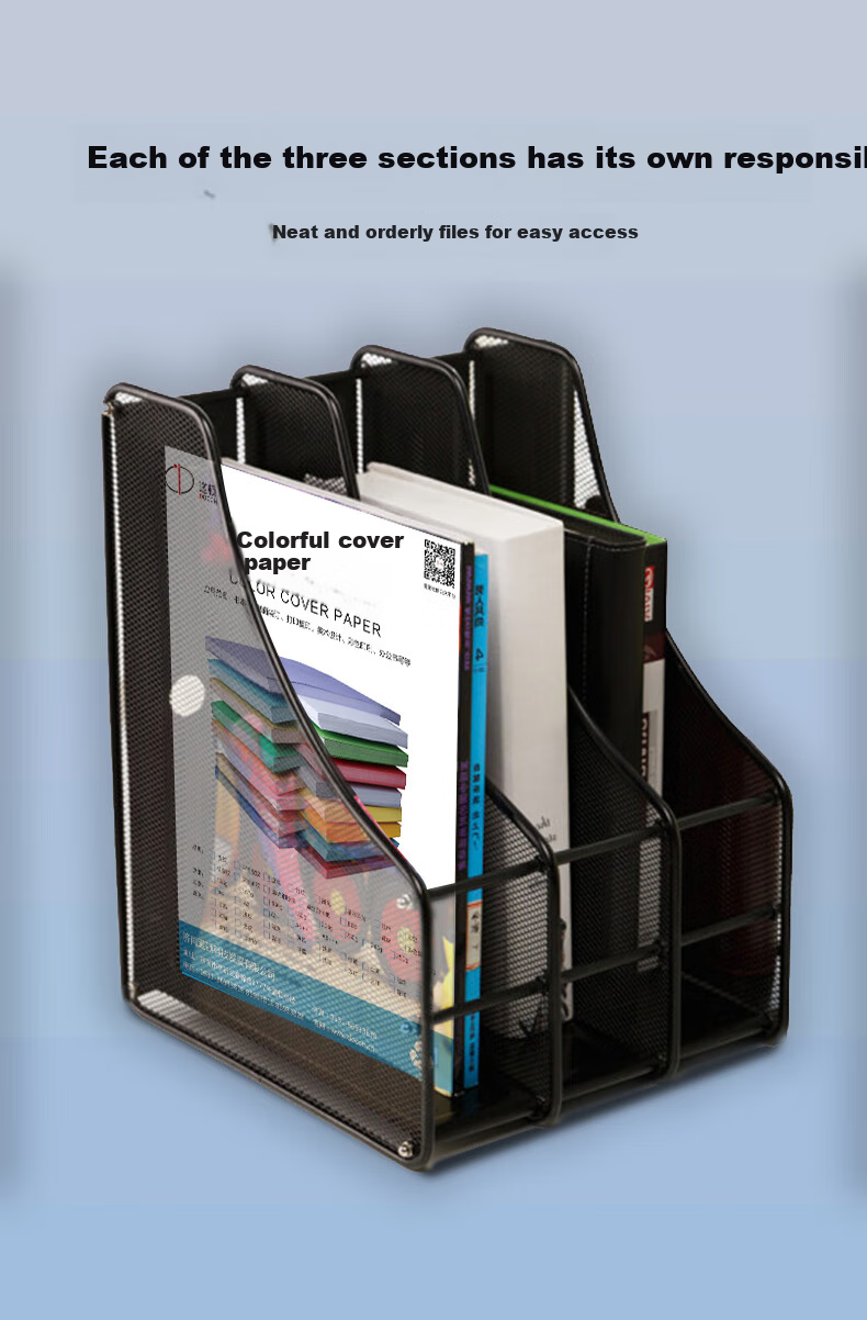 DOCON Business Three-Tier Metal Mesh File Tray Desktop Organizer Document Rack File Basket Movable Tray Black 3