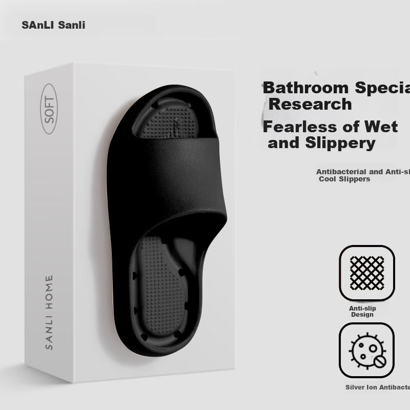 Sanli Bathroom Slippers for Men And Women, Non-Slip Indoor Sandals for Shower And Bathroom, Black, Size 40-41