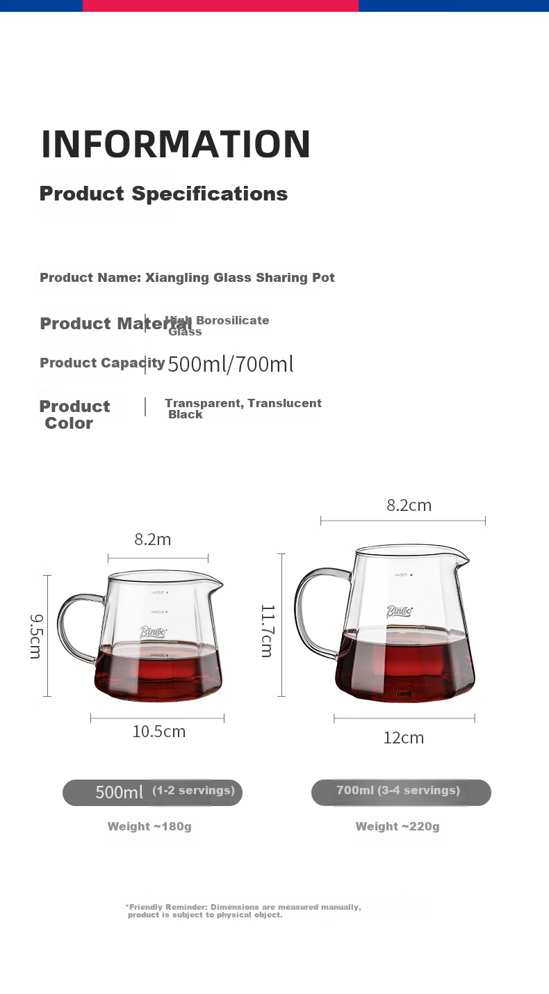 Bincoo Coffee Sharing Pot Glass Pour-Over Coffee Set with Scale V60 Filter Cup Drip Coffee Cup 12