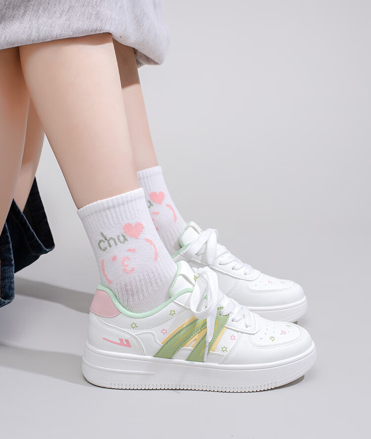 Warrior Women's New Casual Thick-Soled Cute White Sneakers 4940L White/Light Blue/Yellow Size 36 9