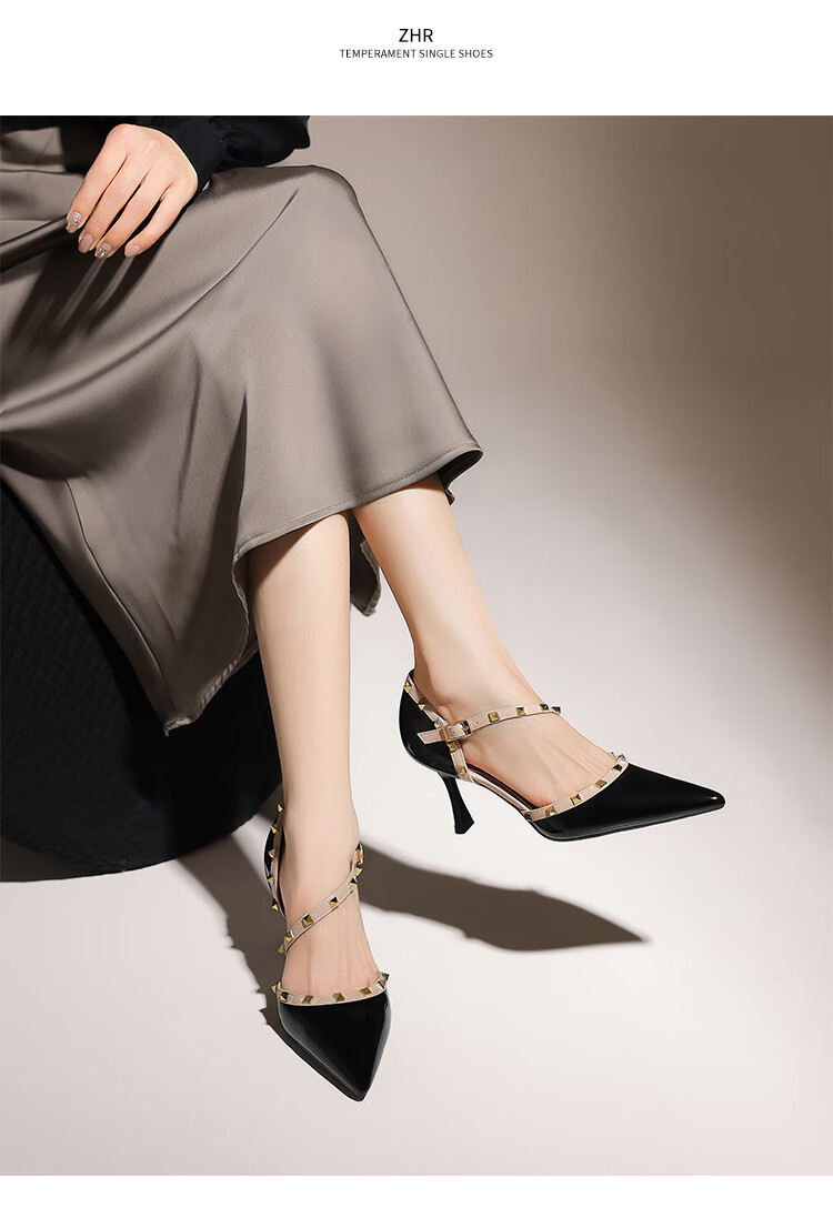 ZHR Rivet High Heels for Women, Elegant Pointed Toe, Socialite Style, Thin Heel Pumps, Sexy Closed-Toe Sandals for Women, IE02, Nude Pink, Size 34 12