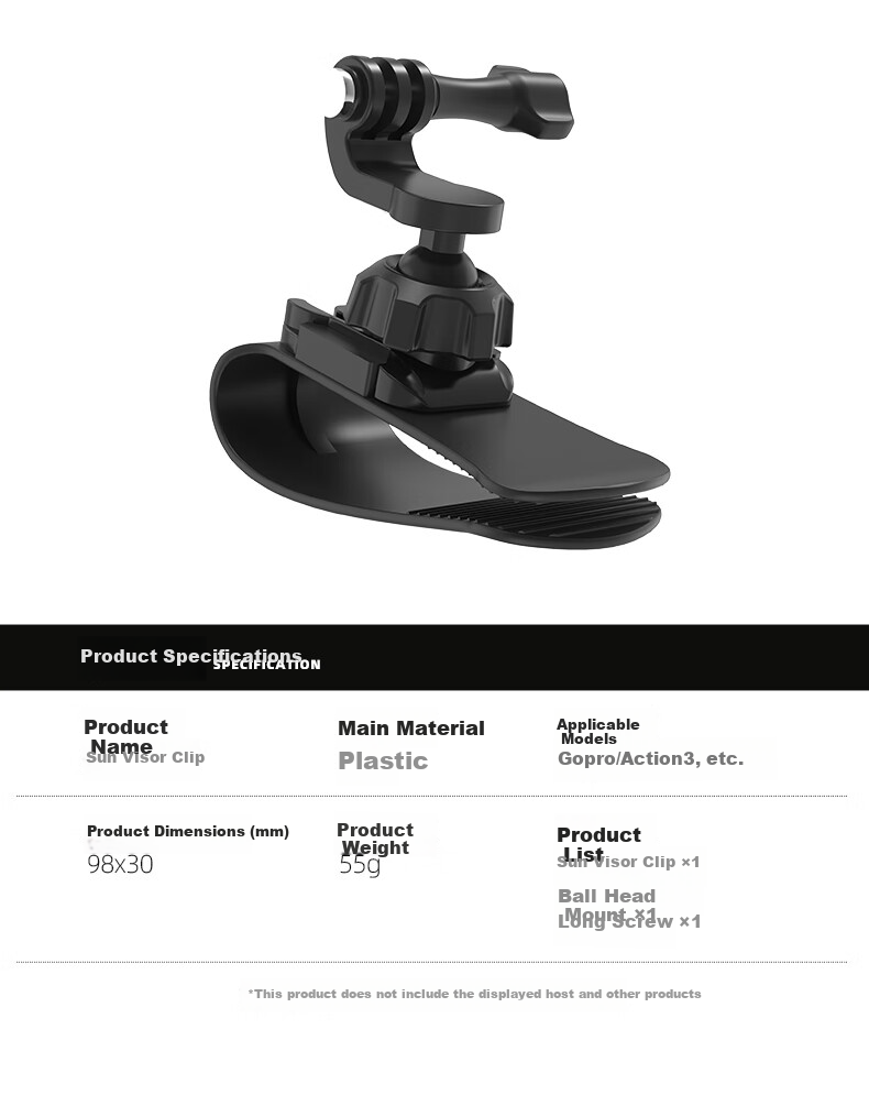 SUREWO Suitable for DJI, GoPro Action Cameras, Car Sun Visor Clip, Action 5 Pro/6/4 Car Mount Bracket, Ace Pro 2 Base Clamp, Nano Accessories 6