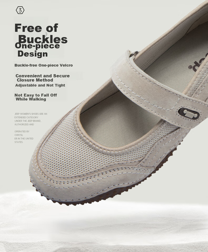 Jeep Women's Mary Jane Shoes, Shallow Mouth Flats, Comfortable Soft Sole, Velcro Slip-On Women's Shoes, Gray, Size 38 5