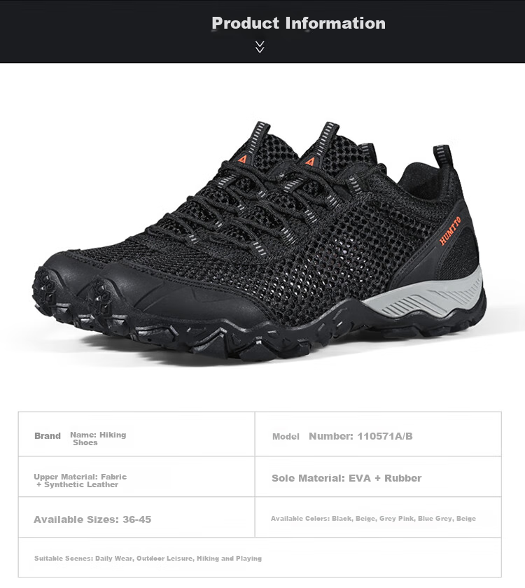 HUMTTO Mesh Hiking Shoes, Non-Slip And Wear-Resistant Men's Outdoor Climbing Shoes, Breathable Casual Men's Shoes, Black, Size 41 6