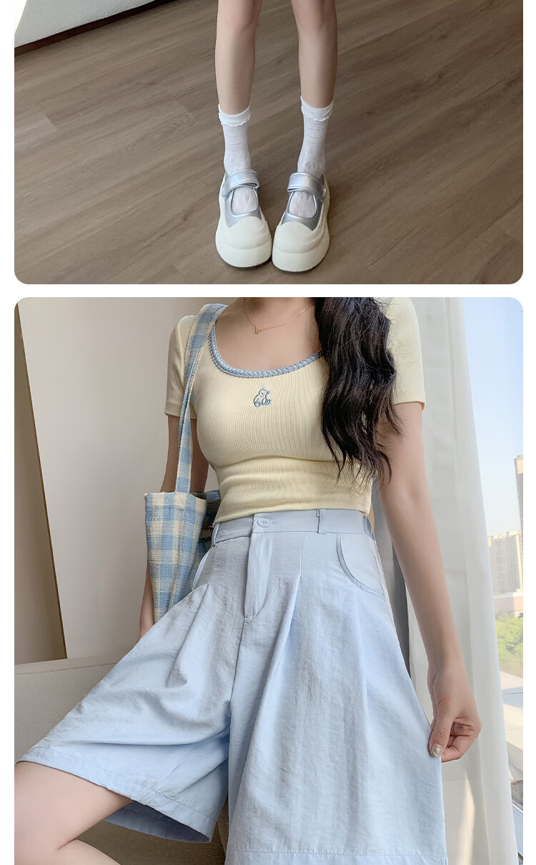 BOPRUIEY Milk Puff Yamamoto Shorts for Women, New Summer 2025 Style, Commuter Loose High-Waist Casual Slimming Suit Knee-Length Pants 11