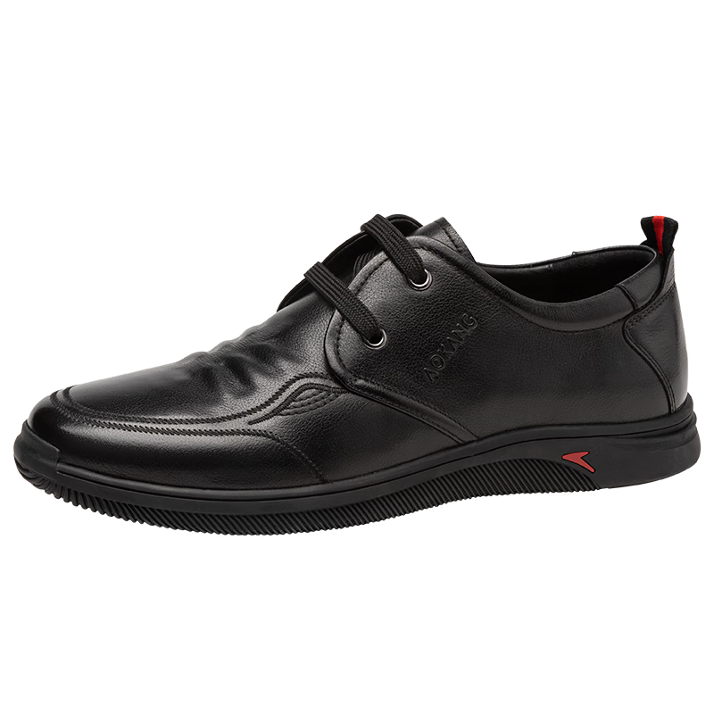 Aokang Casual Leather Shoes, Lace-Up Comfortable Soft-Soled Versatile Driving Loafers, Black, Size 41