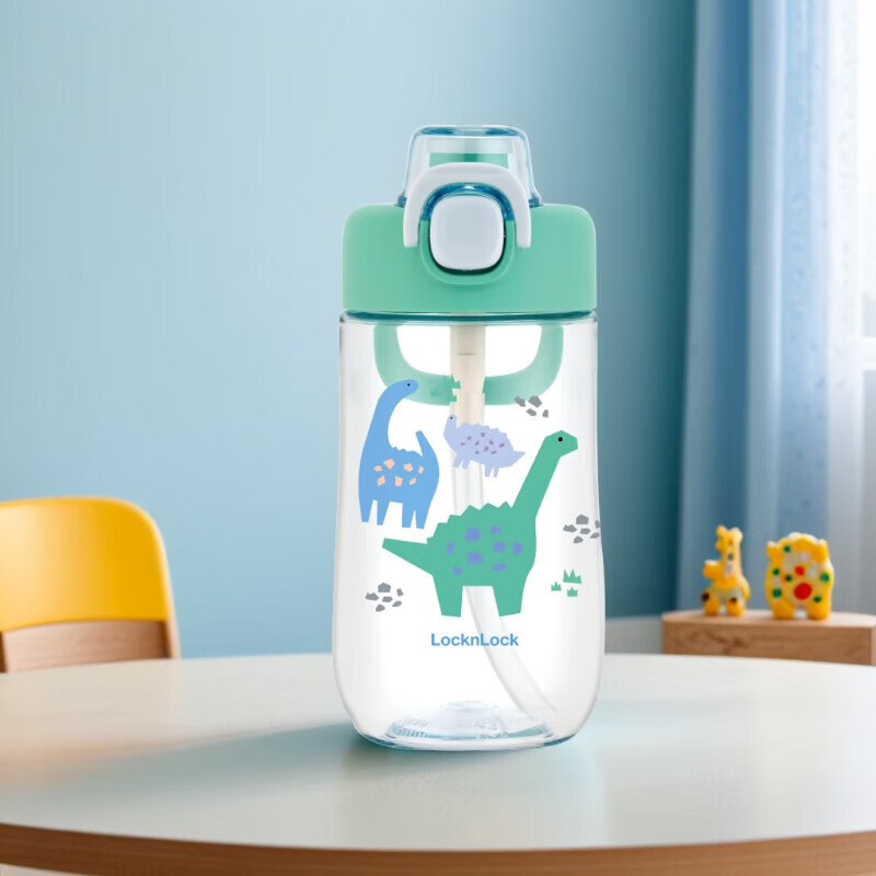LOCK&LOCK Children's Straw Cup, Student Plastic Water Bottle, Outdoor Portable Sports Cup with Handle, 500ml, Gree