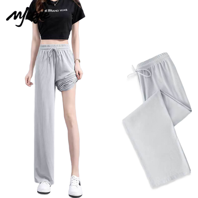 MJ STYLE Women's Ice Cool Wide-Leg Pants 2026 Summer Loose Casual Breathable High-Waist Slimming Trousers
