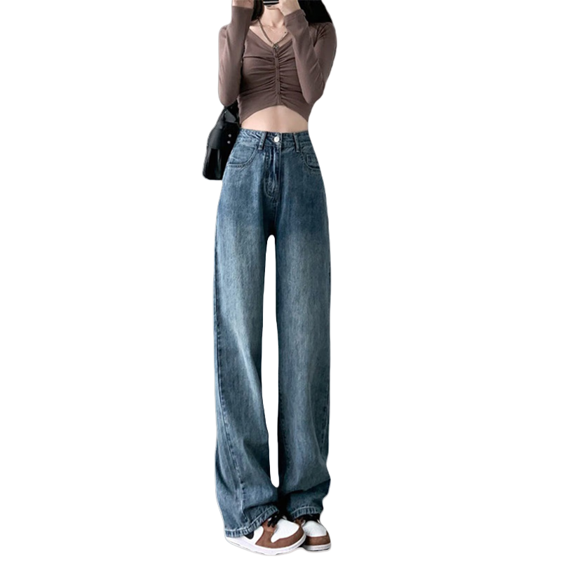 Langsha Narrow Fit Women's Jeans Spring Autumn 2026 New Wide Leg High Waist Loose Draped Slim Straight Floor-Length Pants