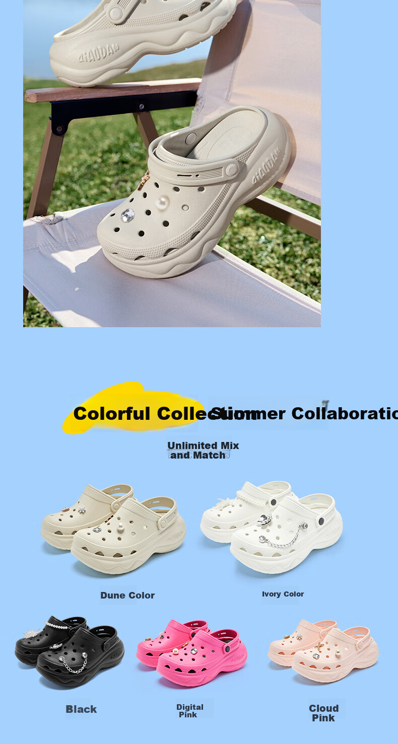 QIAODAN Women's Hamburger Perforated Shoes, Sneakers, Casual Shoes, Breathable Soft-Soled Sandals for Summer, Thick-Soled Height-Increasing Slippers for Wome 8