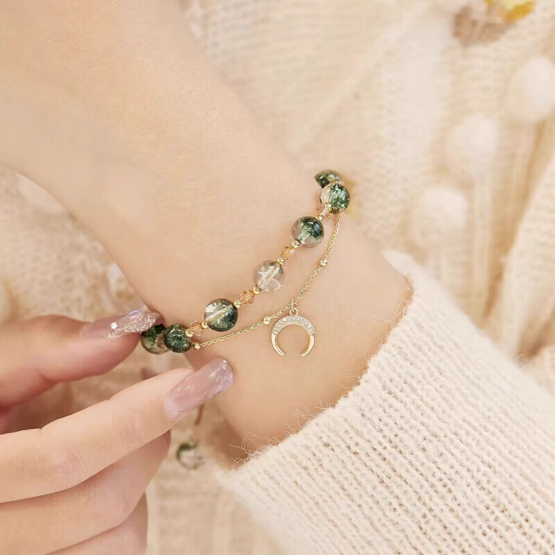 Grace Girl Light Luxury Green Phantom Bracelet for Women, Lucky Crystal Beaded Bracelet, Practical Anniversary Birthday Gift for Girlfriend