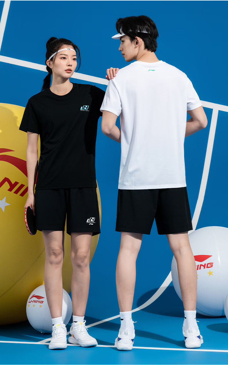 LI-NING Sports Short Sleeve Breathable Loose Casual Quick-Dry Running Fitness Five-Point Shorts Table Tennis Shirt Unisex S 6