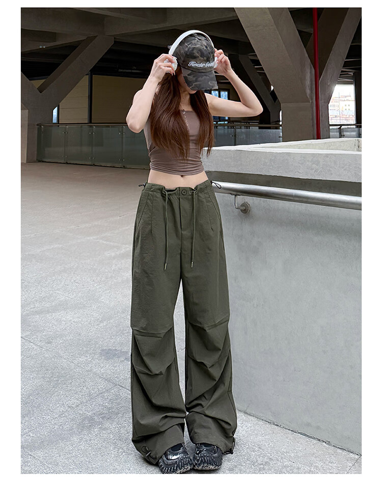 Women’s Free Style Side Drawstring Cargo Pants 2026 Summer New Petite Casual Wide-Leg Quick-Dry High-Waist Paratrooper Pants 20