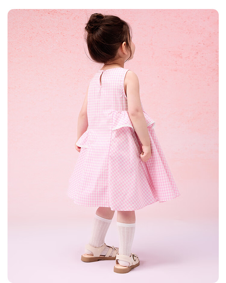 BALABALA Girls' Dress, Children's One-Piece Dress, 2025 Summer Style, for Young And Middle-Aged Children, Plaid Sleeveless Princess Dress, 208225111016 11