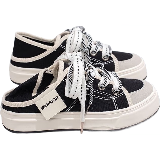 Huili Women's Canvas Slip-On Shoes, Two-Way Casual Shoes for Women, D693G, Black/beige, Size 36
