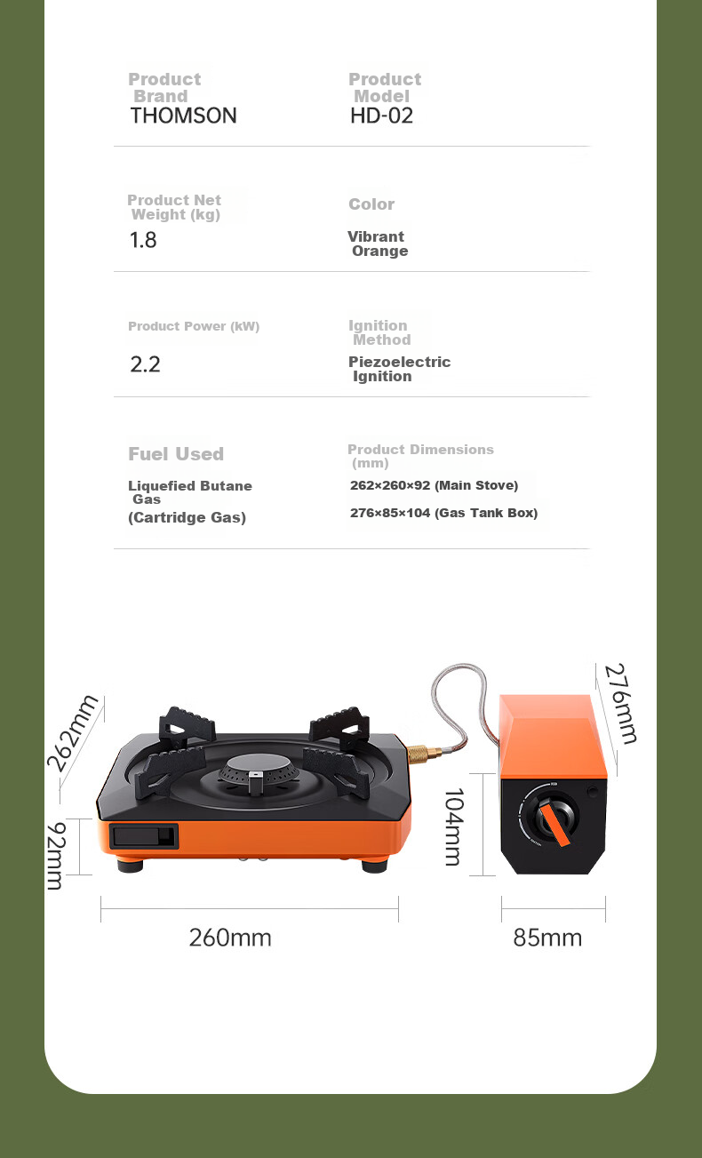 THOMSON Portable Outdoor Camping Gas Stove Cookware High-Power Gas Burner TM-YC06 11