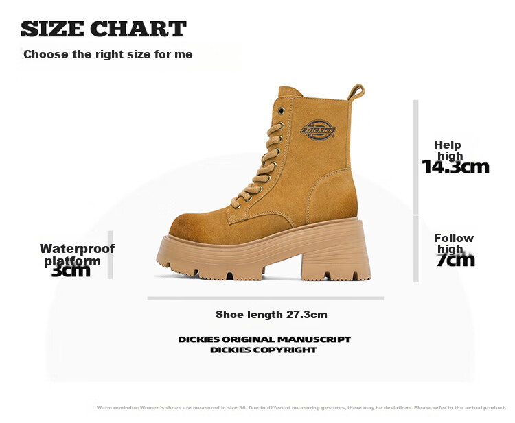 Dickies Women's Martin Boots, Fashionable Versatile High-Top Boots, British Style Casual Boots, Work Boots, Khaki, Size 35 2