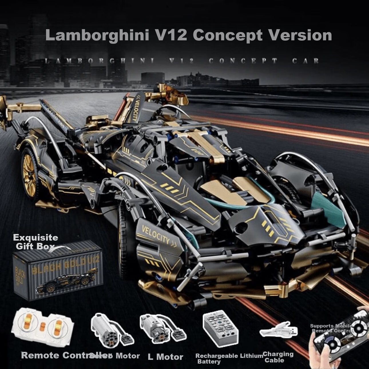 Gaozhile High-Difficulty Assembly Building Blocks, Lamborghini Racing Car Toy for Boys And Girls, Birthday Gift for Ages 6-12