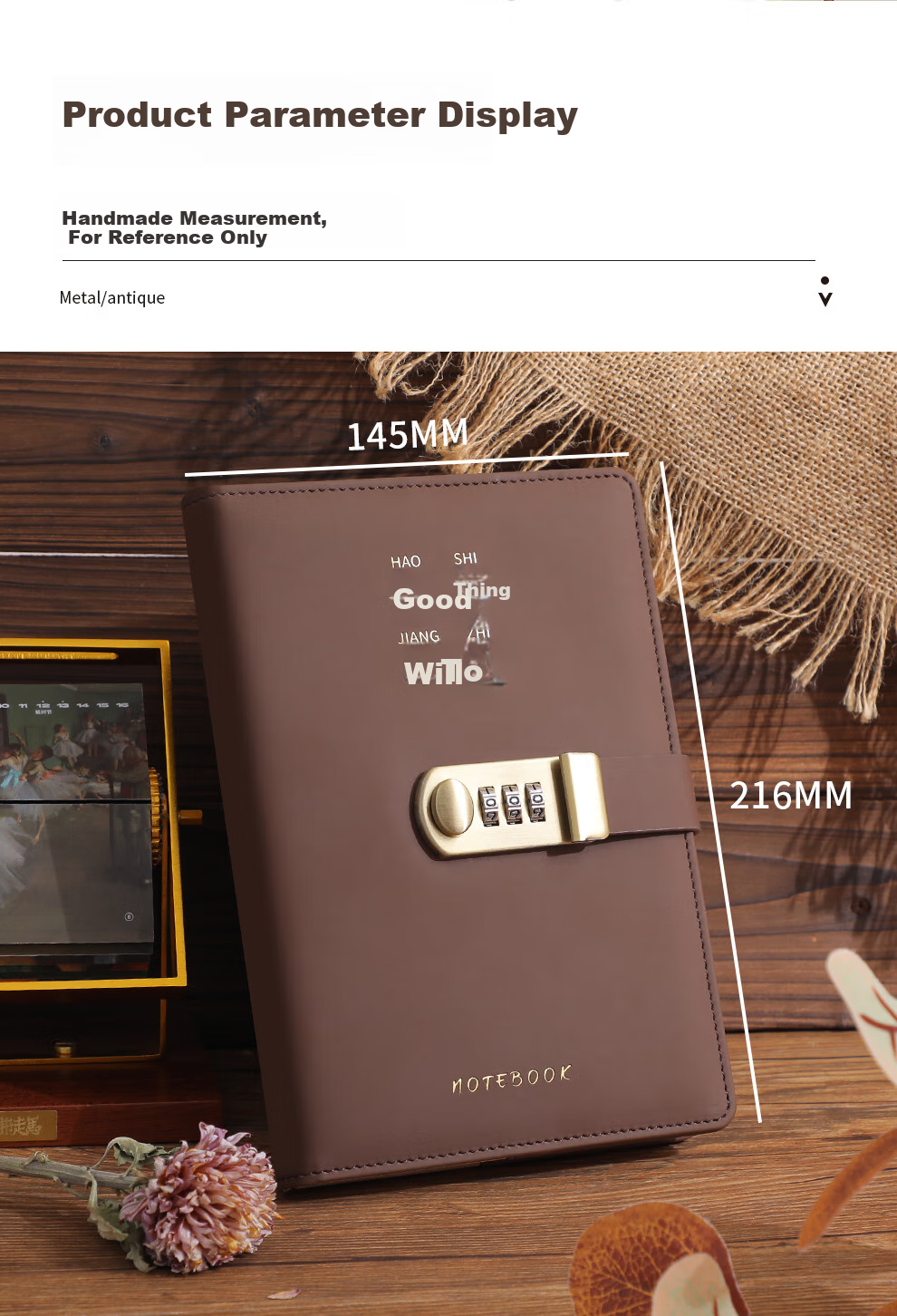 Jiaranheng Inspirational Password Lock Notebook, A5 Size with Password Lock, Creative Motivational Cover, Journal for Adults, Diary, Business Simple Office Stationery, Customizable - A5 Brow 9