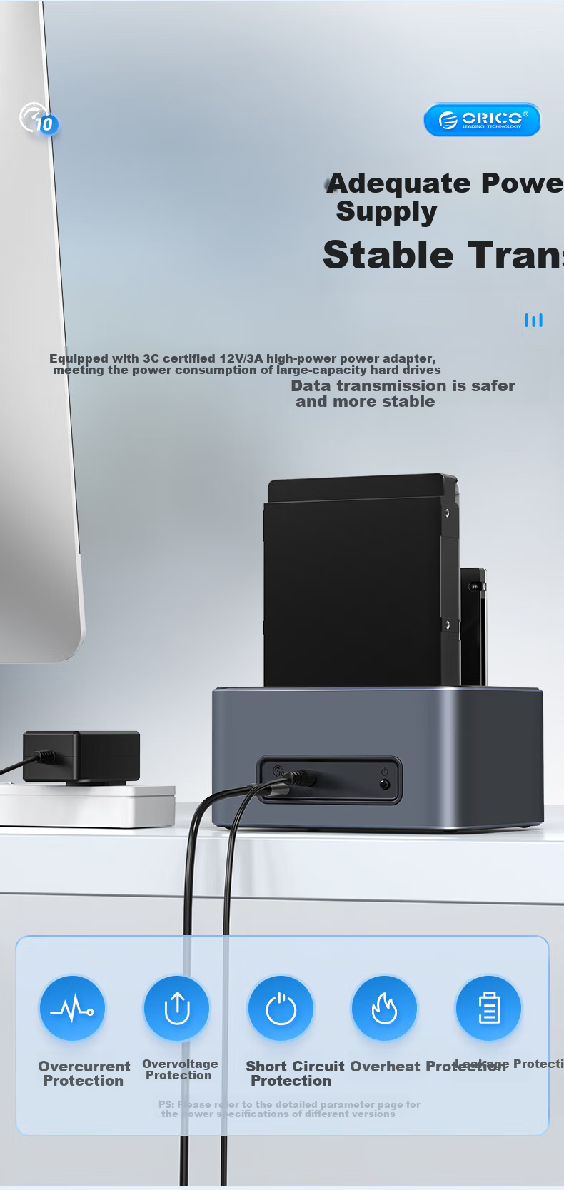 ORICO External Hard Drive Enclosure Base, 2.5/3.5 Inch SATA Mechanical And Solid State Compatible, Type-C 3.2, for Desktop And Laptop SSDs, External Case 6626C3 1