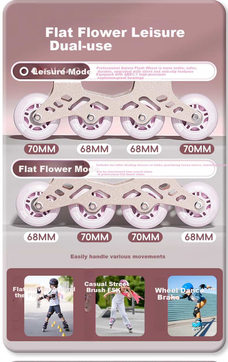 Huabu Roller Skates for Children, Girls' Professional Casual Inline Skates Set, Elementary And Middle School Roller Skates, Lilac Purple S 12