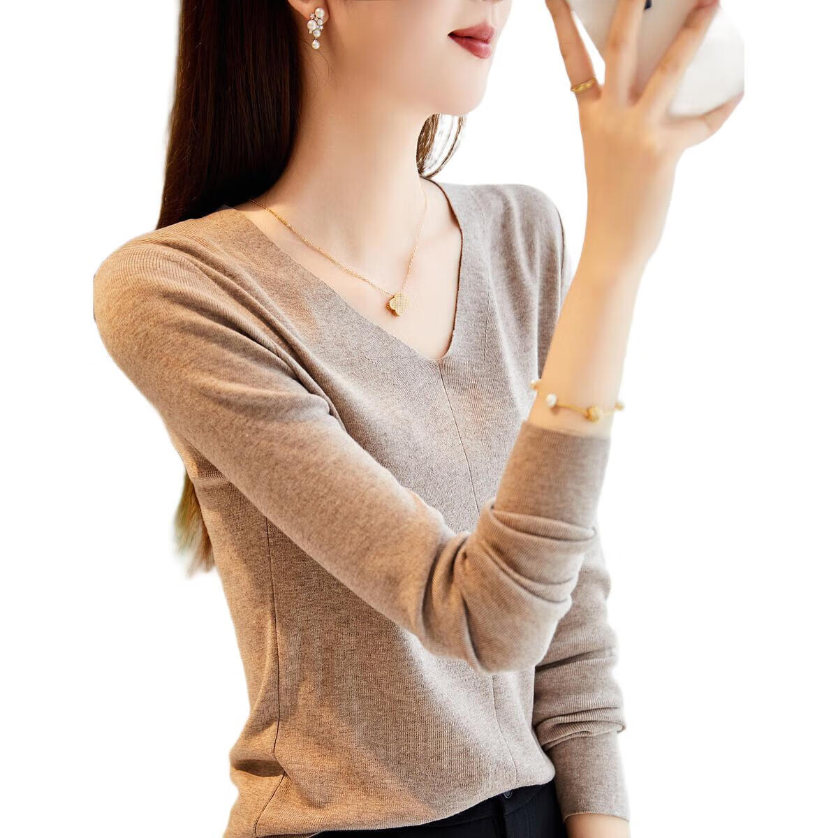 Dme [Capsule Wardrobe Series] Spring And Autumn Paper-Weight V-Neck Sweater, Lazy Loose-Fitting Knit Top for Wome