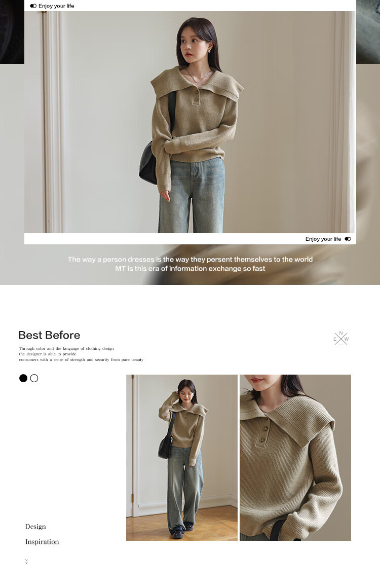 MT Vintage Maillard Tone Autumn American Retro Lapel Casual Knit Sweater 2